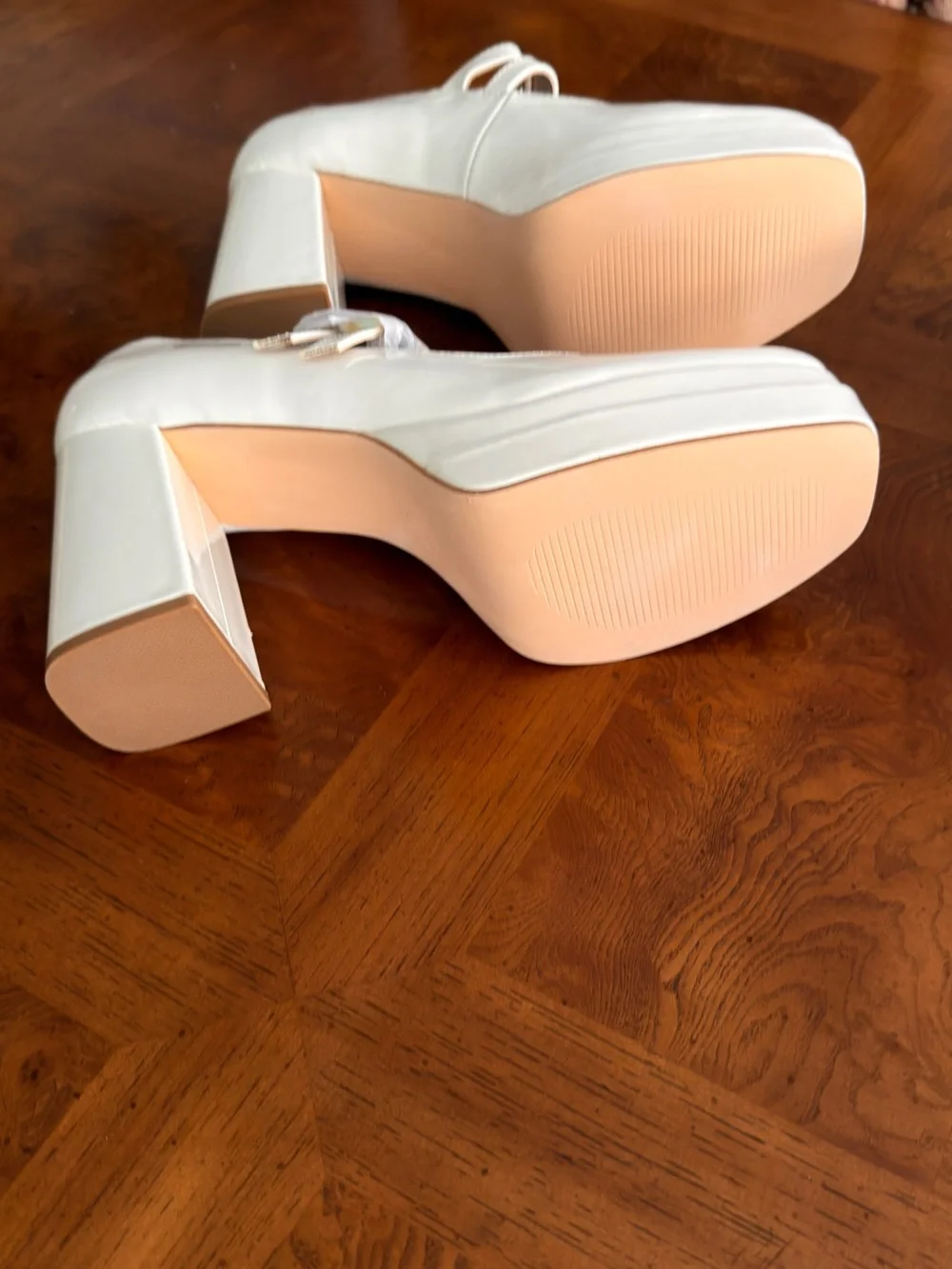 Dolls Kill Cream Patent Platform Mary Jane Heels